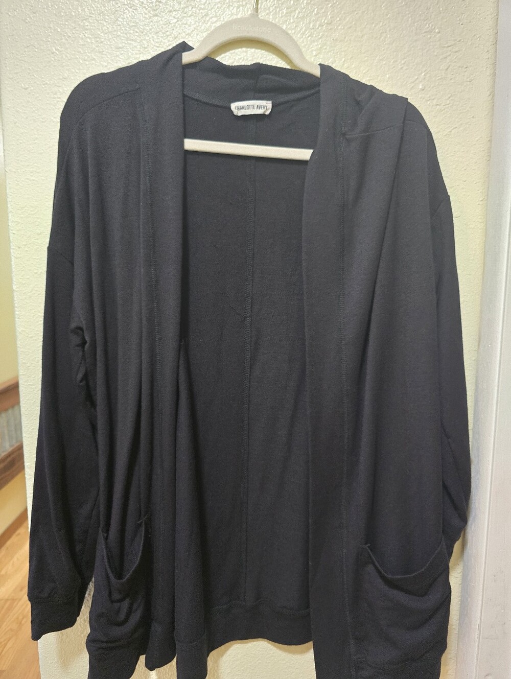 Charlotte Avery Black Open-Front Pocket Cardigan